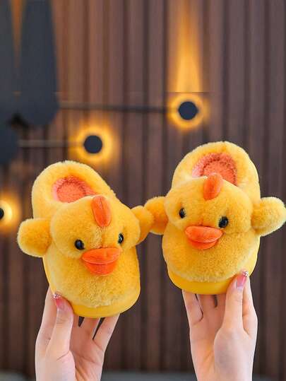 1 Paio di pantofole imbottite con design a papera per bambini, suola spessa, novità invernale 2025, calzature invernali calde per ragazzi e ragazze