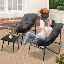 Small Table And Chairs Set Of 3, Garden Furniture Set, Balcony Furniture Set, Set Of 3, 2 Rocking Chairs + 1 Table With Cushions And Coffee Table, For Cafe, Patio, Balcony, Garden, 4 Colors To Choose From - 灰色 - 查看 10