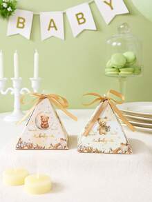 12个装棕熊三角糖果盒，带丝带，可爱棕熊飞机造型糖果盒，适合性别揭晓派对、生日派对餐桌装饰、迎婴派对糖果盒、派对回礼、生日派对、迎婴派对装饰糖果盒、婚礼派对餐桌装饰、礼品包装糖果盒、迎婴派对礼物、性别揭晓派对装饰、迎婴派对装饰 - 棕色小熊baby - 查看 7