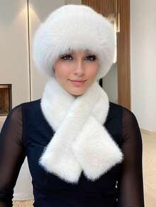1 Set Of Hat + Scarf, Winter Scarf & Mongolian Fur Hat, Warm Fleece Hat For Women, Windproof & Thick, Fashionable Ear Protection For Dress - Nhiều màu - Xem 9