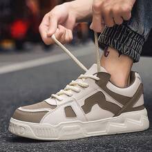 WANWEISI Chaussures de marche décontractées pour hommes - Chaussures de skate style mode de rue pour hommes avec couleurs contrastées, confortables et antidérapantes. Chaussures de sport décontractées légères et respirantes avec tige en PU, semelle intérieure rembourrée en EVA, design à lacets basse. Convient pour les activités professionnelles, les déplacements et les activités extérieures, chaussures de sport polyvalentes pour toutes les saisons, style classique à lacets, semelle intérieure épaisse et confortable - Beige - Voir 6