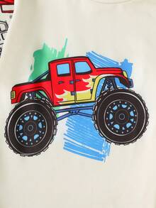 BrownBark Conjunto de 2 piezas de camiseta de manga larga con cuello redondo y gráfico de carro todoterreno + pantalones casuales para niños pequeños, ropa casual cómoda para niños, adecuada para uso diario, excelente como regalo diario