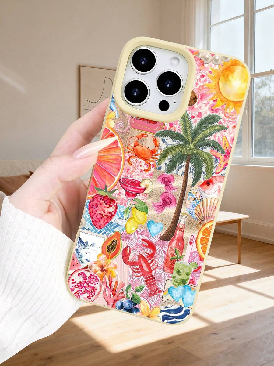 Colorful Tropical Fruit Print Phone Case, Shockproof And Durable Bumper Cover, Cute Summer Beach Pattern Design, Beautiful Artwork, Slim Fit And Scratch-Resistant, Perfect For Teens And Young Adults,Stylish Vacation Phone Accessory,Compatible With Iphone 17Promax/17Pro/17AIR/17/16Promax/16Pro/16Plus/16/15Promax/15Pro/15Plus/15/14Promax/14Pro/14Plus/14/13Promax/13Pro/13/12Promax/12Pro/12/11Promax/11Pro/11 - Màu vàng - Xem 1
