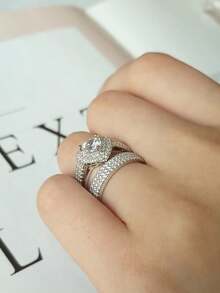 2 PC/Set Elegant Cubic Zirconia Ring For Women For Valentine's Day Gift Wedding Anniversary Party Jewelry