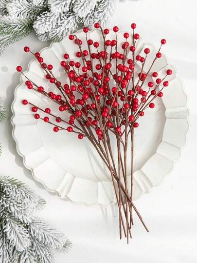 1/5 pièces Tiges de baies rouges artificielles de 37,5 cm, fausses baies, fleurs artificielles pour Noël, DIY, art floral, décoration de maison, de bureau, de fête, d'arbre de Noël, de chambre, d'automne, d'hiver, d'Halloween, de Noël, cadeaux d'anniversaire