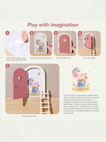 儿童房装饰、女孩卧室配件、婴儿房装饰、木制卡通仙女门、迷你梯子装饰、仙女门挂饰、彩色爱心仙女门、家居装饰、拍照道具、圣诞节、万圣节、生日礼物、万圣节、圣诞节活动及派对用品 - 粉色 - 查看 6