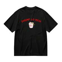 Camiseta gráfica unisex de camarón lo mein - 220g% algodón, blanco y negro, manga corta, ajuste casual, regalo de Acción de Gracias, Navidad y Año Nuevo para hombres y mujeres, tallas S- - Negro - Ver 2