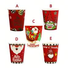 50 piezas Tazas de papel de 9 onzas para chocolate caliente o café de Navidad, con diseños de Papá Noel, muñeco de nieve y renos en 5 patrones festivos, ideales para fiestas navideñas, Año Nuevo, oficina o regalos, de gran capacidad y aptas para bebidas calientes y frías