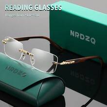 NRDZQ 金属老花镜，新款时尚复古方形无框老花镜，高清护眼，长时间佩戴不晕眩，适合阅读/缝纫/商务/办公/优雅/日常佩戴的男士近视眼镜，轻巧弹簧铰链镜框，防滑设计，适合运动，电脑舒适阅读，防眼疲劳老花镜，便携设计，适合各种脸型，礼盒包装，奢侈品牌设计师眼镜，节日礼物，送给父母的礼物，情人节礼物，教师节礼物，返校季礼物，眼镜，男士眼镜，男士老花镜 - 透明色 - 查看 2