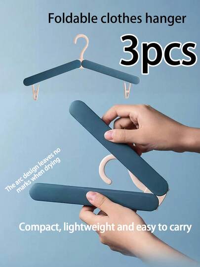 3/1 Set Foldable Clothes Hanger, Portable Travel Clothes Rack, Drying Hanger, Multi-Functional Household Clothes Clips For Space-Saving Organization In Small Apartments, Dorm Rooms, RVs And Laundry Areas; Lightweight And Durable, Fold-Flat Design For Quick Packing, Versatile For Air Drying, Garment Clips, Closet Companion