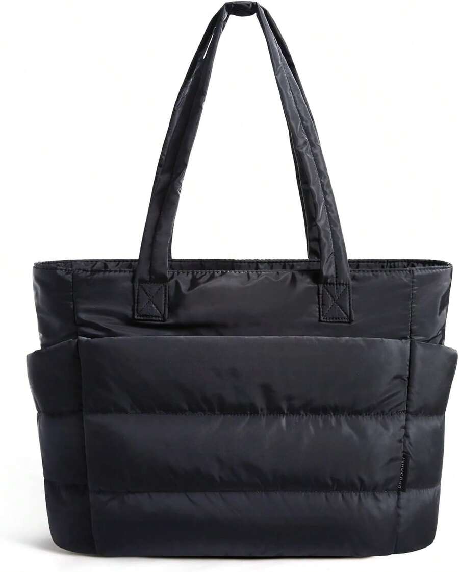 Tote Bag For Women,Quilted Hangbag Bag With Zipper,Lightweight Womens Puffy Shoulder Handbag  With Compartments Shoulder Bag Handbag For Travel, Work, Gym | Lightweight, Puffy, Tote Bag With Compartments, Quilted, For Travel, Work, Practical Valentine's Day Gifts - màu đen - Xem 1