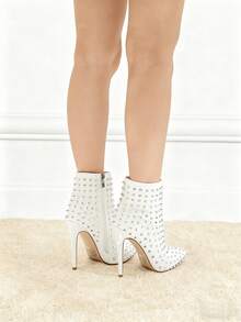 Zzheels Women Stylish Rhinestone Ankle Boots Closed Pointed Toe 4.72" Stiletto Heel Sparkly Crystals Booties For Autumn Wear - trắng - Xem 7