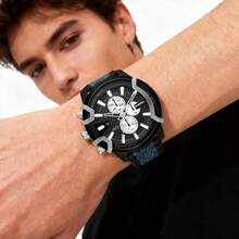 Diesel 1 Piece Diesel Griffed Chronograph Men's Watch – 48 Mm Black Stainless Steel Case, Black Sunray Dial With Stick Indexes, Black Leather Strap, 50 M Water-Resistant Statement Timepiece –DZ4572