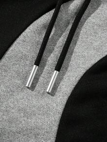 男士老錢風拼色寬腿長褲，秋季風格 - 黑色 - 查看 5