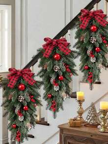 1pc Artificial Christmas Teardrop Swag, 21.6 Inch Christmas Pine Cones Red Berries Swag Decoration, Green Pine Needles Balls Teardrop Swag, For Window Wall Fireplace Decor, Home Outdoor Decor Decor, Room Door Decor,Christmas Decorations, Theme Party Decor Home Decor Room Decor - Multicolor - View 2