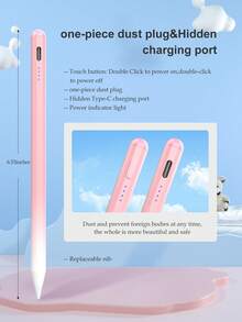 90mAh Capacity Stylus Pen With Anti-Mistouch And Tilt Sensing Features, Compatible With IPad 10 (10.9-Inch, 2022), Air 4/5/6/M4, IPad A16 (11-Inch, 2025), IPad Air 11/13-Inch (M3/M2), IPad Pro 11/12.9-Inch - Gradient Pink - Baby Pink - View 7