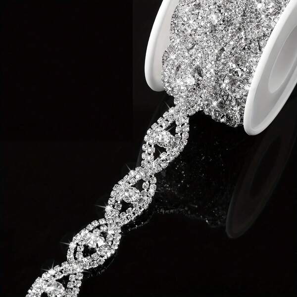 1 Yard Sparkling Crystal Braided Ribbon Rhinestone Trimmed Silver Chain Bridal Wedding Dress Shoes Decoration Accessories