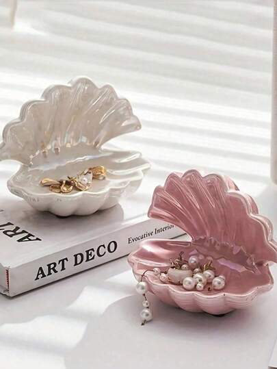 1 szt. Tacka na biżuterię z muszli, artystyczny styl dekoracyjny, wielofunkcyjny półokrągły uchwyt na klucze i biżuterię do przedpokoju/toaletki, wystrój domu, przemyślany prezent dla mamy/przyjaciółki - prezent ślubny, tacka na biżuterię Sun Travel Cool