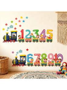 1 张彩色数字火车墙贴，带 1-10 位数字、卡通儿童、星星和云朵，可移除幼儿园贴纸，适用于教室儿童房装饰，易于粘贴，教育数学学习艺术，万圣节圣诞礼物，撕下并粘贴墙壁艺术 - 彩色 - 查看 4