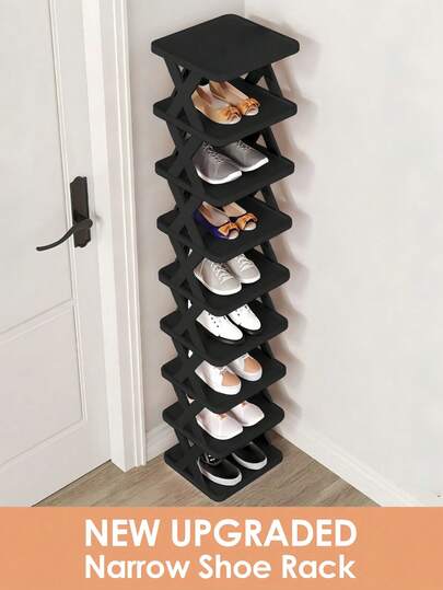 9/6-Tier Vertical Shoe Rack, Space Saving, Narrow Design, Small Shoe Organizer, DIY Freestanding Shoe Storage Shelf For Entryway, Closet, Hallway, Easy Assembly And Sturdy Structure, Black And White Color, Home Decor, Decor, Decor
