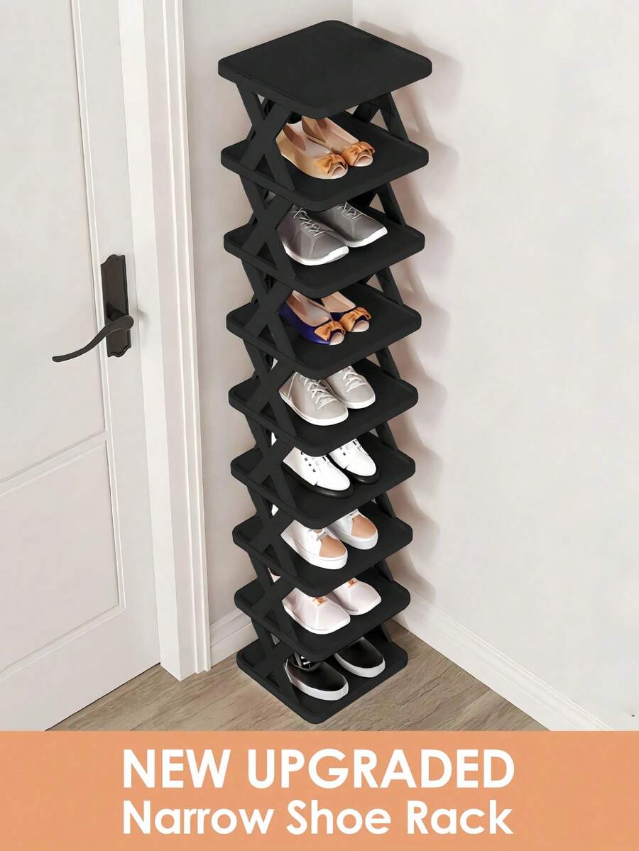 9/6-Tier Vertical Shoe Rack, Space Saving, Narrow Design, Small Shoe Organizer, DIY Freestanding Shoe Storage Shelf For Entryway, Closet, Hallway, Easy Assembly And Sturdy Structure, Black And White Color, Home Decor, Decor, Decor - Multicolor - View 1