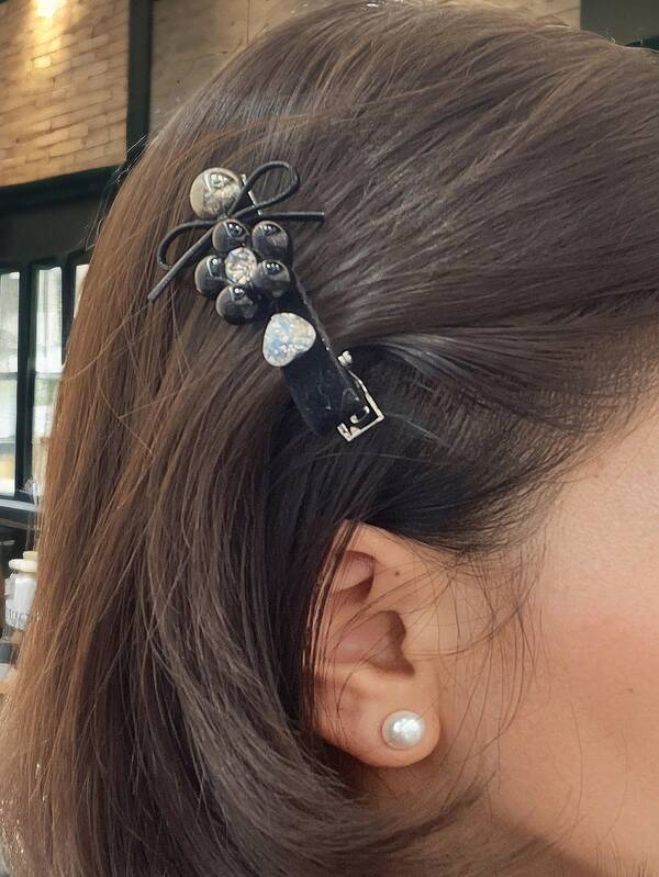 Glänzende schwarze Schleife Blume Seite Süße Damen Ente Clip Haarschmuck, Haarklammern, Haarspange, Haarspangen