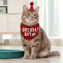 狗狗配饰狗狗生日围兜围巾，宠物生日派对用品三角形男孩狗狗围巾，搭配可爱狗狗生日帽，适合中小型犬和猫咪服装头饰 - 彩色 - 查看 6