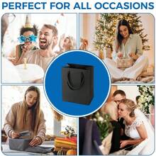1 pieza Bolsa de regalo de papel negro simple y de mano, de gran capacidad, caja de regalo, bolsa de regalo, bolsa de papel negro, bolsa de compras para hombres y mujeres, adecuada para Navidad y Halloween.
