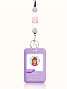 1pc Purple ID Card Holder Set With Neck Strap Lanyard Cute Breakaway Teacher Lanyard With Silicone Beaded For Keys Keychain Great Gift For Women Girlfriend Employees Teacher Nurses And Students Wallet Mini Wallet Purse Wallet Wristlet Wallet Card Wallet