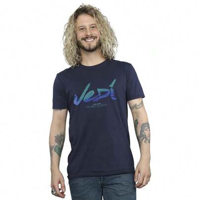 Mens ObiWan Kenobi Jedi Painted Font TShirt (Navy Blue)