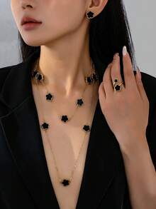 2 对时尚优雅的金属彩色豹纹、三叶草和花朵耳钉，女士休闲配饰，情人节、婚礼季珠宝时尚礼物 - 彩色 - 查看 9