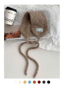 复古贴花针织耳罩，保暖耳罩，多功能甜美系带耳套，时尚耳罩，秋冬季女士耳罩，装饰围巾配饰 白色耳罩