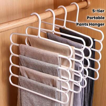 1/5/10pcs Multi-Functional 5-Tier Pants Rack, Non-Slip Space-Saving Wardrobe Organizer For Pants And Scarves, Multi-Layer Tie Rack, Portable Closet Clothes Storage Rack