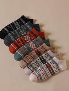 3/5/7 Pairs Random Pattern Socks, Breathable Vintage Casual Unisex Socks For Daily Wear - Multicolor - View 4