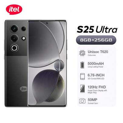 itel S25 Ultra 双卡 4G 钛金版 Android 14 智能手机 8GB RAM 256GB，5000mAh 电池，Type-C 充电，指纹解锁