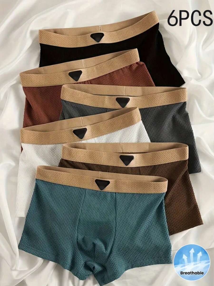 6pcs Men'S Boxer Briefs - Ice Silky Fabric, Medium Stretch, Solid Color, Comfort Fit For Daily & Casual Wear, Breathable & Durable, Everyday Comfort|Minimalist Design|Stretchy Material Mid Rise - 混合顏色 - 查看 1