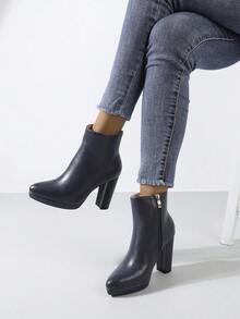Fall/Winter Navy Blue Platform Ankle Boots, Women's Fashion Ankle Boots, High Heel Boots, Super High Heel Boots - Royal Blue - View 2