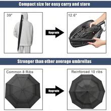 42/46/54/62 Inch Large Golf Umbrella Compact Reverse Travel Umbrella 10 Ribs Windproof For Rain Double Canopy Automatic Open Close - Black - View 3