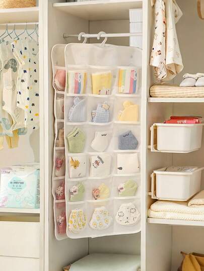 1pc 18-Grid Hanging Storage Bag, Storage Of Baby Clothes, Socks And Underwear,Suitable For Bedroom, Living Room, Door, Wall, Closet For Storing Socks, Underwear And Other Small Items Love Valentine