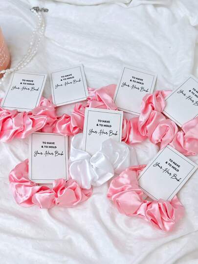 7 Peças Scrunchies de Cabelo de Cetim Macio em Verde/Rosa/Branco, Adequado para Casamentos, Despedidas de Solteira, Presentes para Madrinhas, Presentes de Casamento para Mulheres, Delicado para o Cabelo, Elásticos de Cabelo, Scrunchies