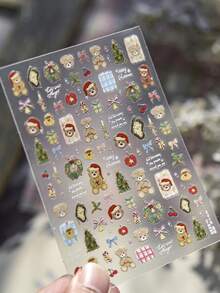 1pc 5D Christmas Gold White Line French Style Nail Art Stickers High Quality 5D Embossed Crystal Diamond Nail Sticker Art Decal Design Gem Press On Nail Wraps Decals Manicure Decoration Accessories - Multicolor - View 3