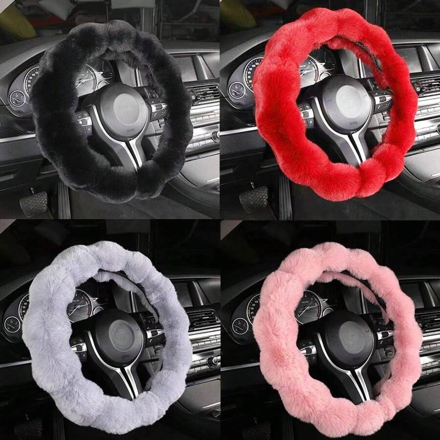 1pc Soft & Fluffy Bubble Steering Wheel Cover, Warm & Comfortable, No Inner Ring, Car Steering Wheel Protector, Essential Winter Driving Accessory