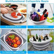 Collapsible BBQ Prep Tub With Lid 7.5L Bottle Wash Basin With Drain Plug Chopping Board Colander For Kitchen Portable Camping Sink Dish Basin Folding Dish Pan Storage Basket Picnic BBQ Accessories - 附排水塞+蓋子 - 查看 5