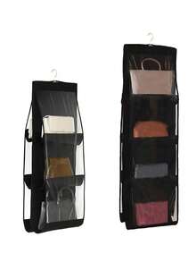1 Stück 6/8 Fächer Platzsparende Aufbewahrungstasche, kann verschiedene Handtaschen ordentlich organisieren, mehrstöckige hängende Handtaschen- & Geldbörsenaufbewahrungstasche, geeignet für Kleiderschrank, Taschenverstauer - Schwarz - Übersicht 11