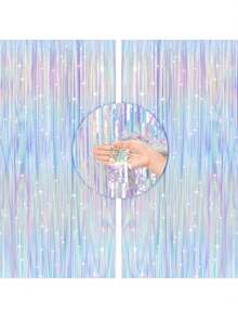 3 Packs Iridescent Party Streamers Backdrop Neon Transparent Holographic Tinsel Foil Fringe Curtain , Photo Booth Props,Tinsel Backdrop Curtains For Mermaid Unicorn Birthdays Parties,Gender Reveal Decorations,Babyshower Decorations, Wedding Bachelor Party Decorations