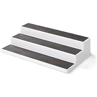 3-Tier Non-Skid Rack Organizer For Kitchen Cabinet Or Pantry, 15-Inch Tiered Shelf, White/Gray, Slip-Resistant Design For Jars And Bottles
