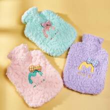 1 pieza Bolsa de agua caliente con bordado de flores, funda suave y cómoda para bolsa de agua caliente para el invierno, Bouillotte Ventre