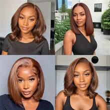 CEXXY 13x4 Chocolate Brown Bob Wig With Straight Hair, Net Style, Real Hair Wig, Glue-Free Brazilian Hair Bob Wig, HD Wig Without Glue, 180 Density Bob Wig, Specially Designed For Women - S4 - 查看 2