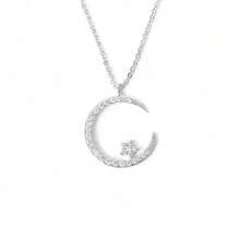 Shiny Star Moon Pendant Necklace, Women's Sparkling Exquisite Clavicle Chain, Unique Design Luxury Jewelry Gift For Girlfriend