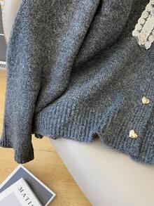 女士休闲蝴蝶结装饰开衫，宽松垂坠长袖上衣，简约时尚，完美搭配 - 深灰 - 查看 5